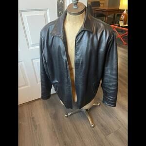 GAP Black Leather Jacket Heavy Full Zip Moto Biker Classic XXL Vintage